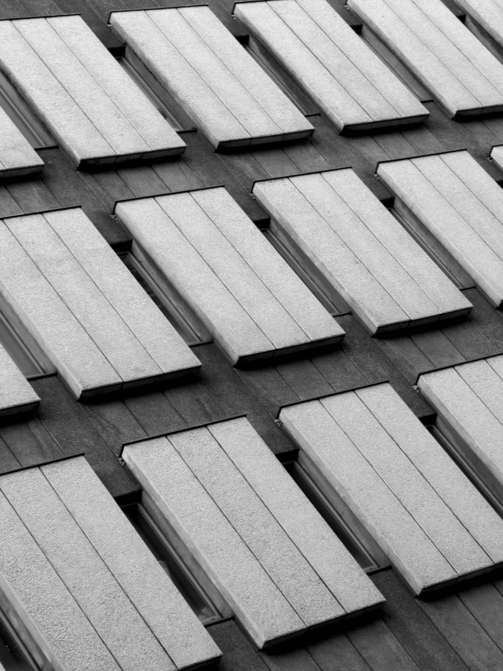 A grid of concrete facade panels at the Bullring in Birmingham.